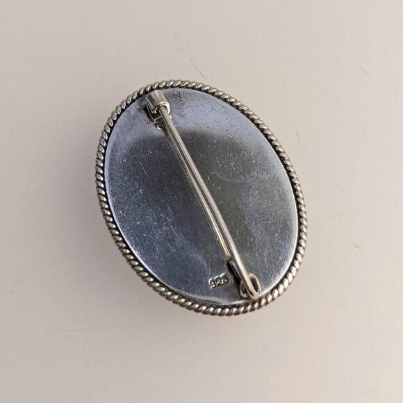 Vintage Sterling Silver Rhodochrosite Brooch - Picture 2 of 4